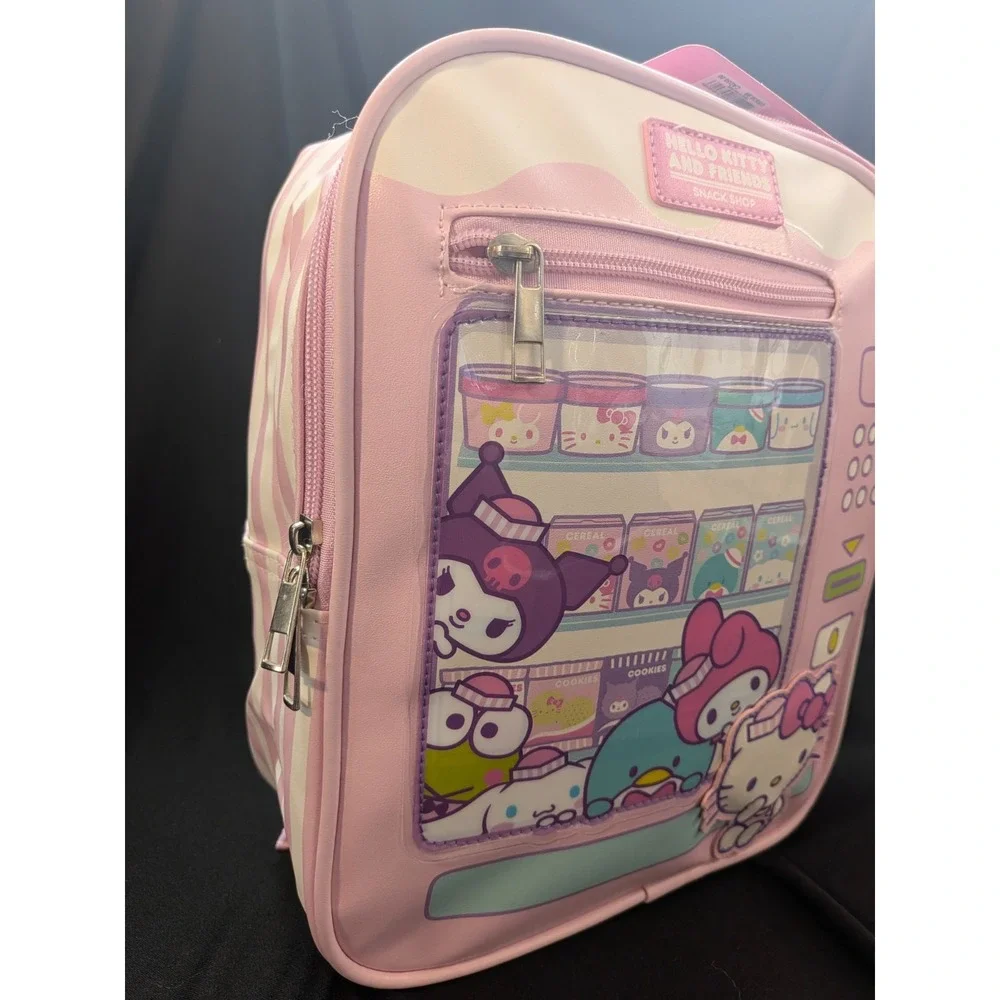 Hello Kitty and Friends Snack Shop Mini Backpack Faux Leather Zip, Pink/White
